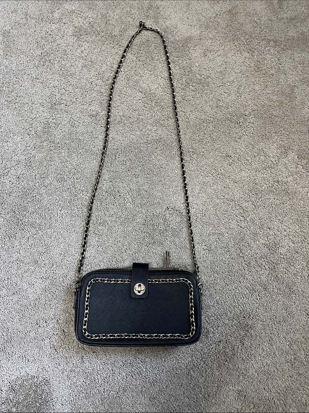 Zara Black Chain-Trim Crossbody Bag